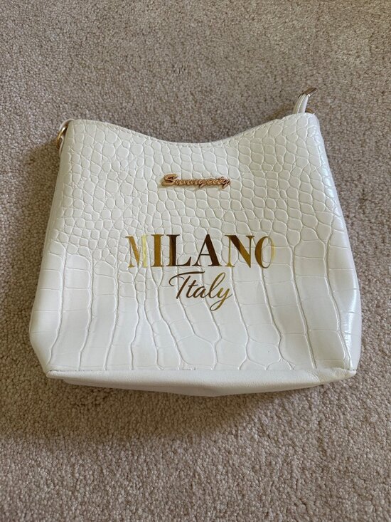 Sunnycity Handbags - Sunnycity Milano Italy White Faux Croc Shoulder Bag With Gold Accents